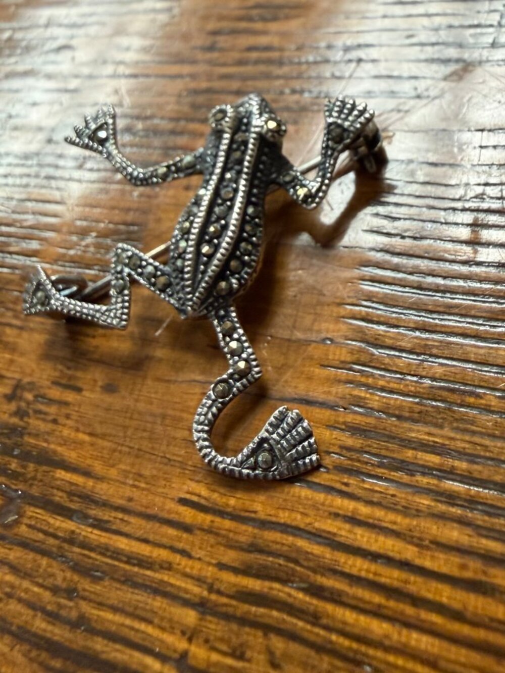 Sterling Silver Marcasite Frog Brooch Pin